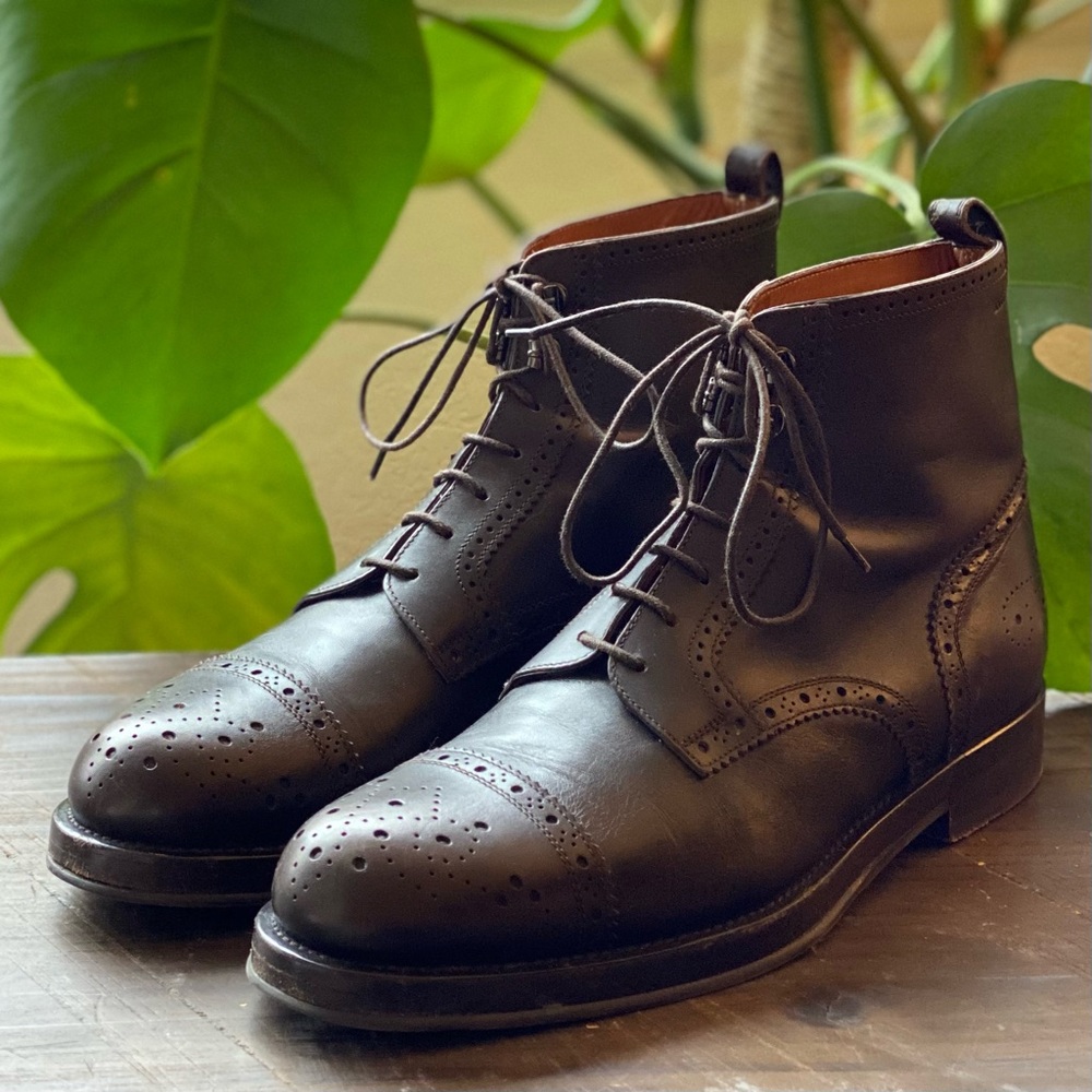 Bally Switzerland Nordal Brown Leather Ankle Boots Brogue Cap Toe Men's Size 7 D